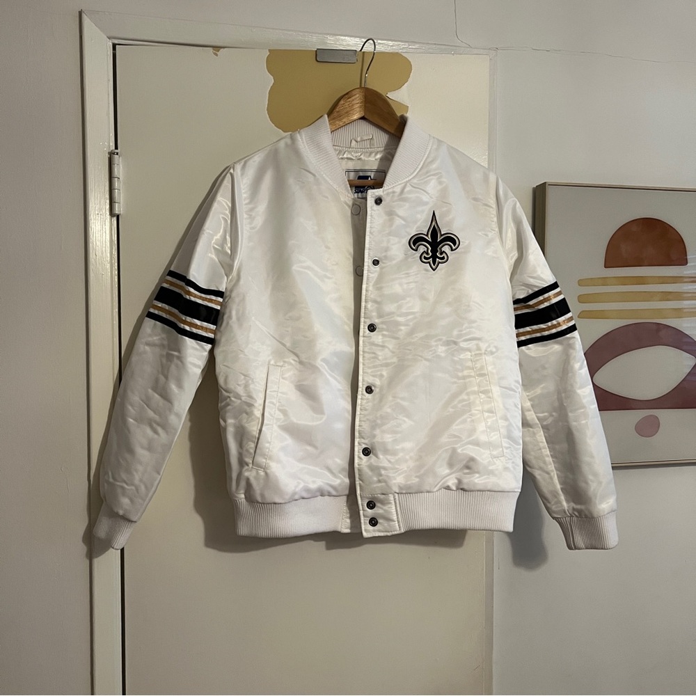 New Orleans Saints Starter Line Up Satin Full-Snap Varsity Jacket - white